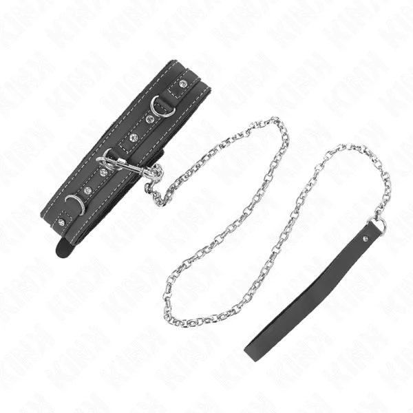 Pvc Leder Halskette mit Gürtel 105 cm Strass Niete 41,5 X 4 cm von Kink Collar & Gag kaufen | Fesselliebe