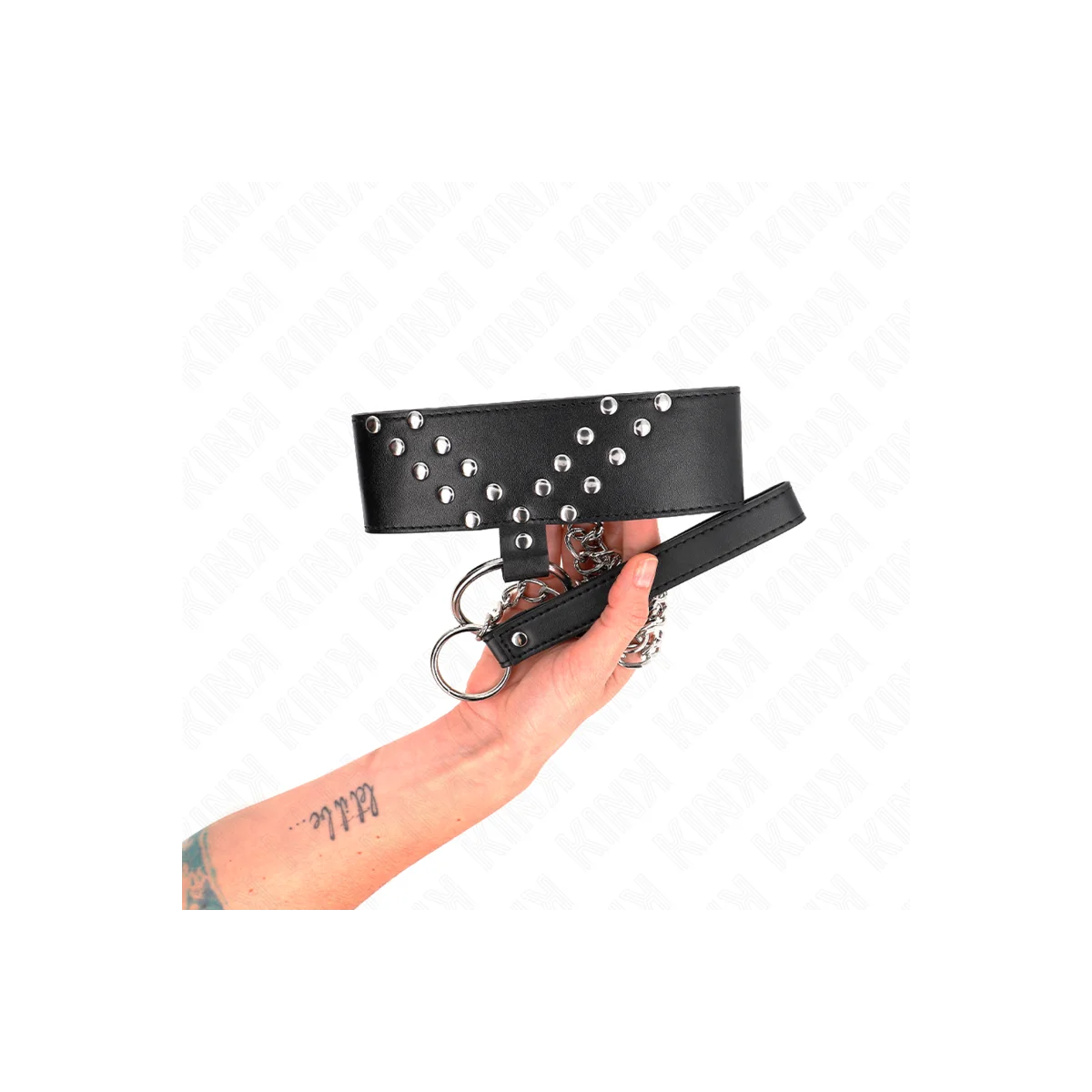 Halskette mit Gürtel 65 cm mit V-Niete Verstellbar 36-43 cm X 5 cm von Kink Collar & Gag kaufen | Fesselliebe