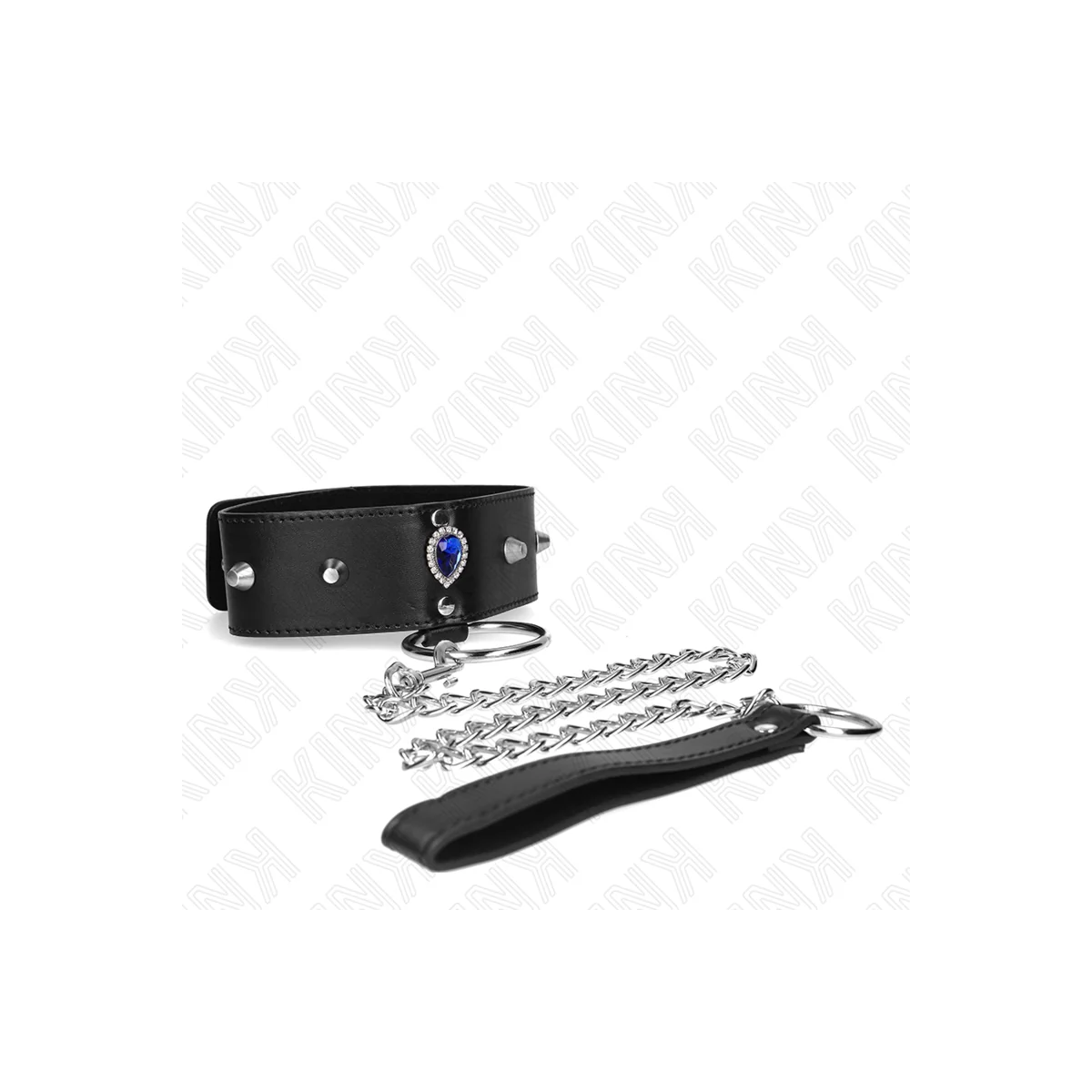 Halskette 65 cm mit Band mit Blauen Diamanten Verstellbar 36-43 cm X 5 cm von Kink Collar & Gag kaufen | Fesselliebe