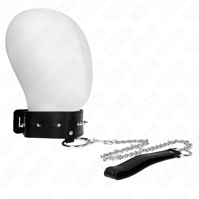 HALSKETTE 65 CM MIT LEINE MIT SILBERNEN NIETEN MODELL 2 VERSTELLBAR 36-43 CM X 5 CM VON KINK COLLAR & GAG