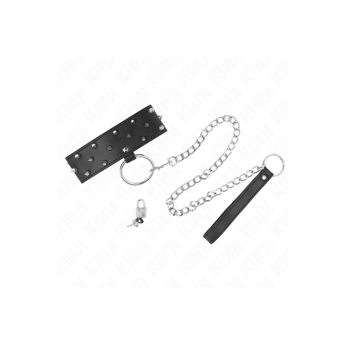 Halskette mit Leine 65 cm mit Silbernen Nieten Modell 5 Verstellbar 36-43 cm X 5 cm von Kink Collar & Gag kaufen | Fesselliebe
