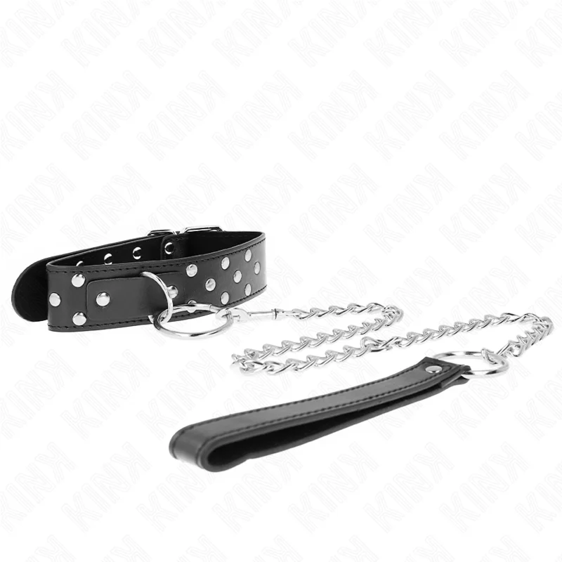 Ring Nieten Band Halskette mit Gürtel 65 cm Schwarz Verstellbar 36-50 cm X 3,8 cm von Kink Collar & Gag kaufen | Fesselliebe