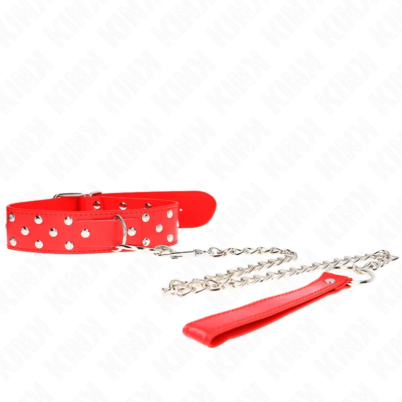 Ring Nieten Band Halskette mit Gürtel 65 cm Rot Verstellbar 36-50 cm X 3,8 cm von Kink Collar & Gag kaufen | Fesselliebe
