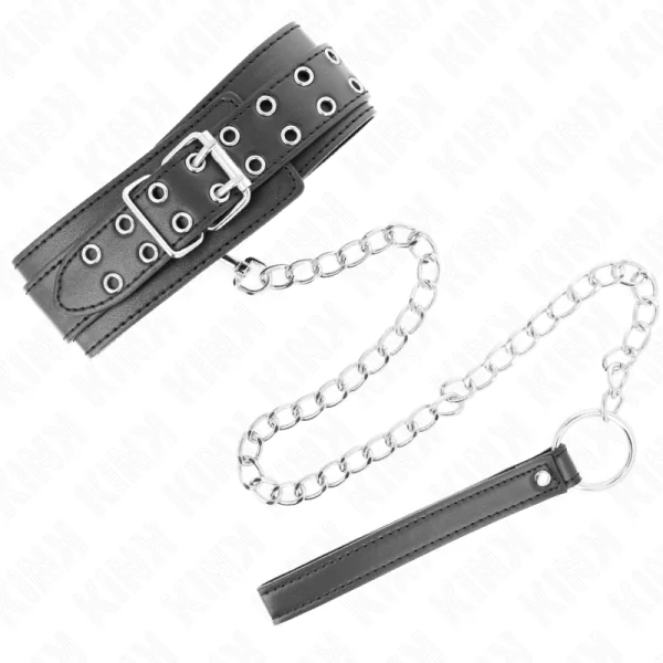Halskette mit Riemen 65 cm Silber Schnallen Verstellbar 33-46 cm X 5,5 cm von Kink Collar & Gag kaufen | Fesselliebe