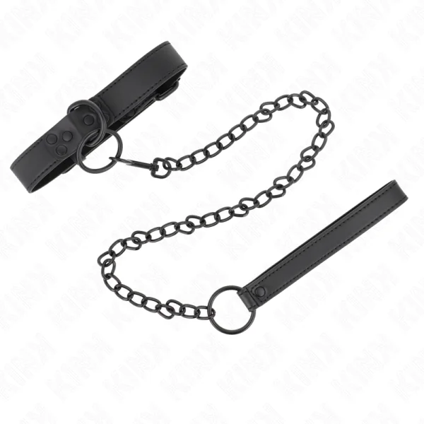 Halsband mit Dunkler Leine 65 cm Verstellbar 37-54 cm X 3 cm von Kink Collar & Gag kaufen | Fesselliebe