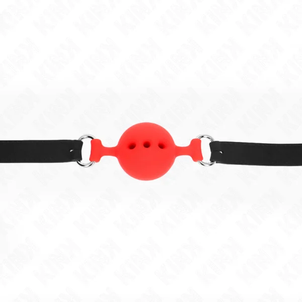 Vollsilikon-Klappen 55 X 2 cm mit 4,5 cm Kugel Größe M Rot Verstellbar 35-51 cm von Kink Collar & Gag kaufen | Fesselliebe