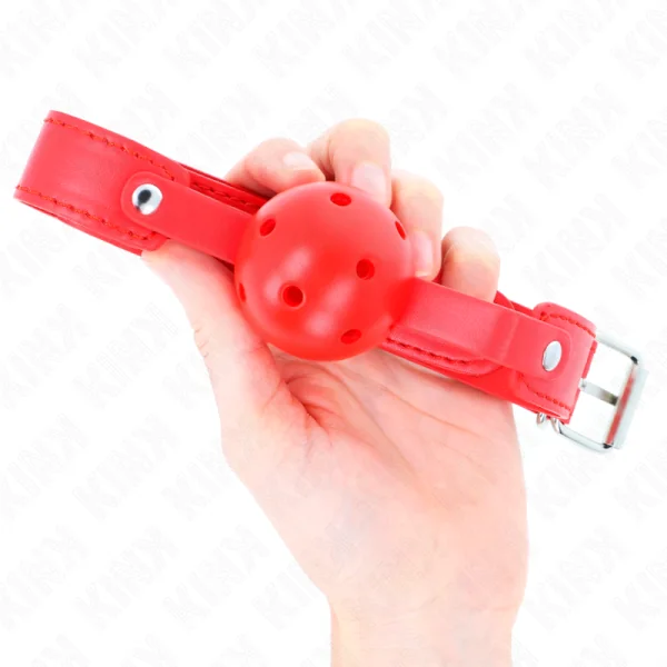 Roter Atmungsaktiver Ball 4,5 cm Knebel 65 X 2,5 cm von Kink Collar & Gag kaufen | Fesselliebe