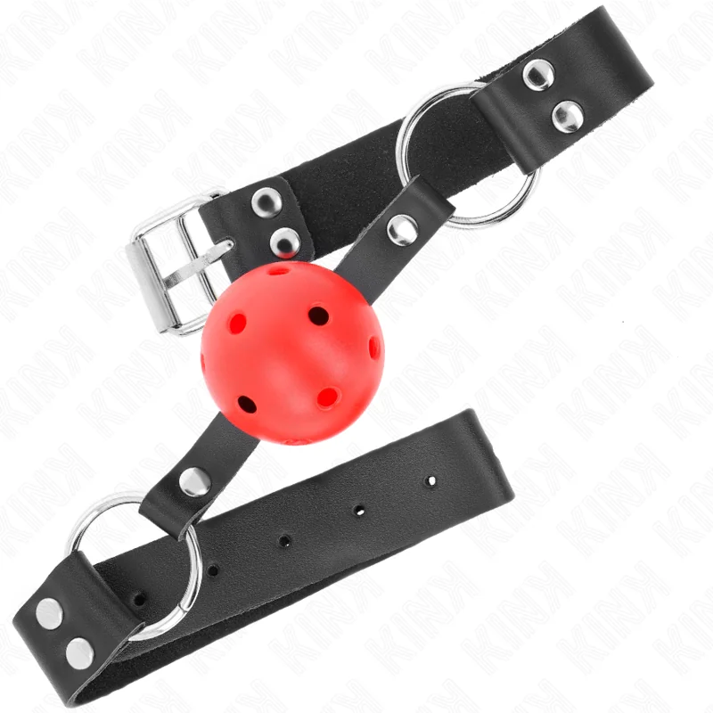 Atmungsaktiver Ball 4 cm Knebel mit Doppelniet Rot 62,5 X 2,5 cm Verstellbar 42-58 cm von Kink Collar & Gag kaufen | Fesselliebe 2