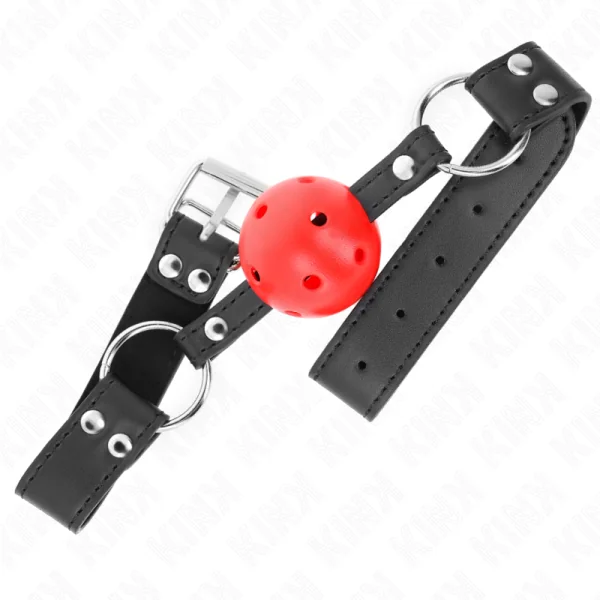 Atmungsaktiver Ball 4 cm Knebel mit Doppelniet Leder 62,5 X 2,5 cm Verstellbar 42-58 cm von Kink Collar & Gag kaufen | Fesselliebe