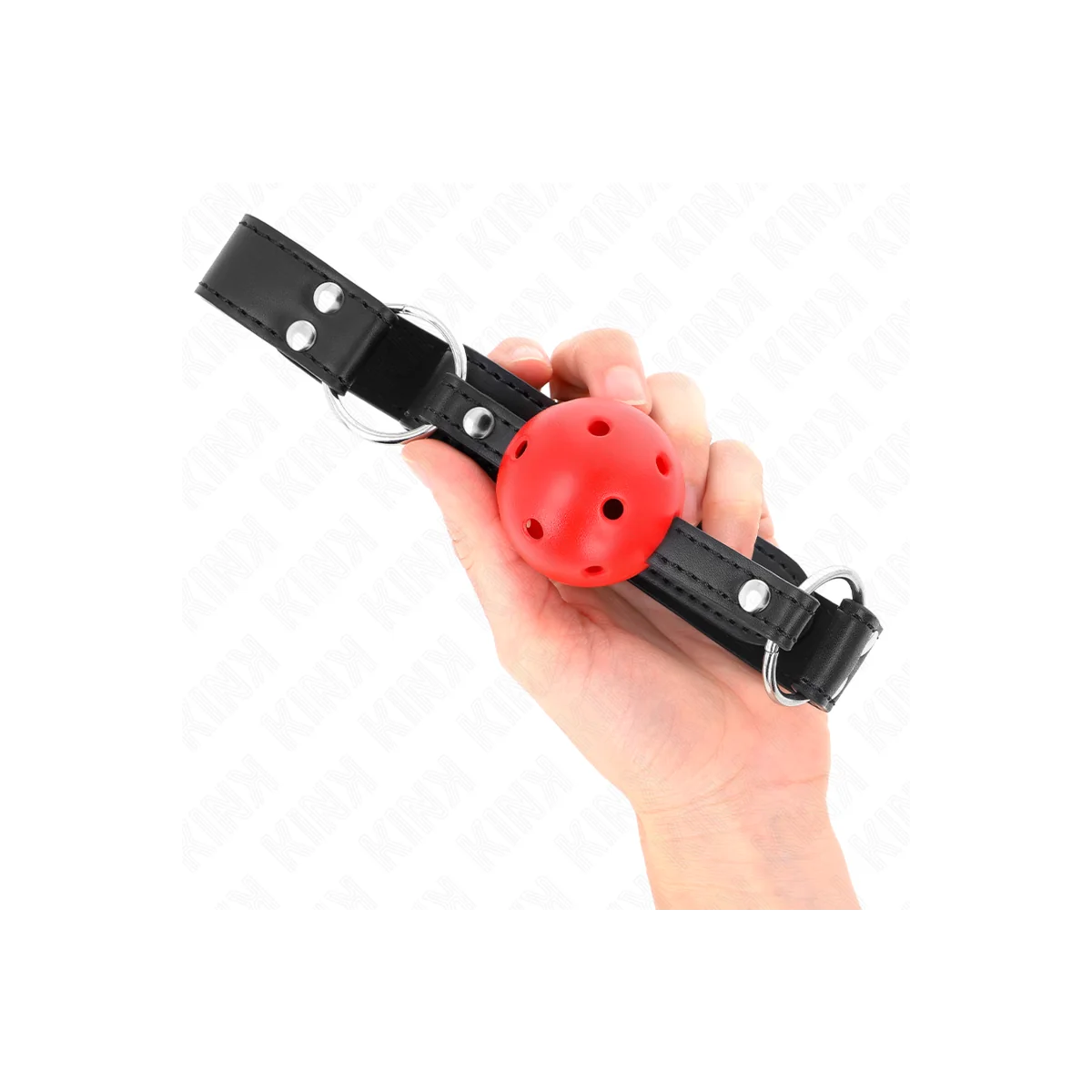 Atmungsaktiver Ball 4 cm Knebel mit Doppelniet Leder 62,5 X 2,5 cm Verstellbar 42-58 cm von Kink Collar & Gag kaufen | Fesselliebe
