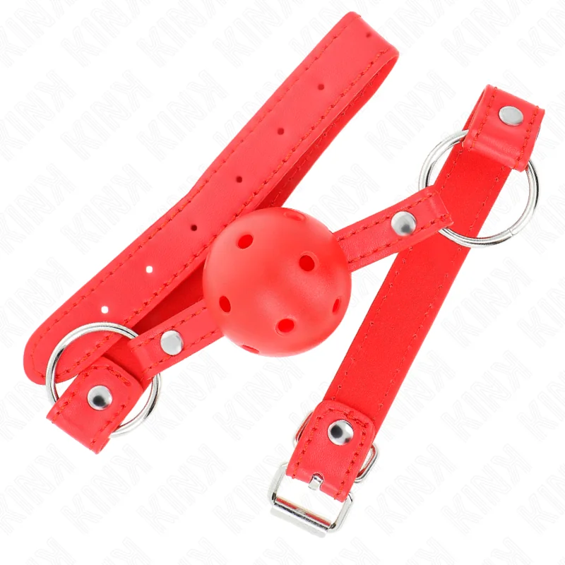Atmungsaktiver Ball 4 cm Knebel mit Doppelniet Modell 1 Rot 62,5 X 2,5 cm Verstellbar 42-58 cm von Kink Collar & Gag kaufen | Fesselliebe 2