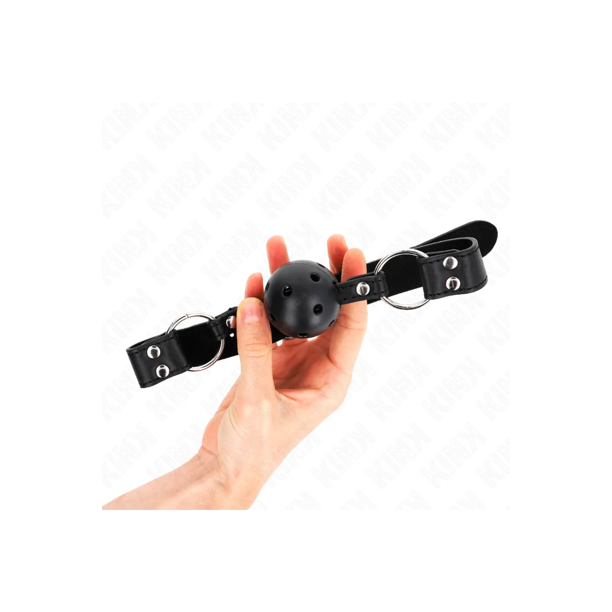 Atmungsaktiver Ball 4 cm Knebel mit Doppelniet Modell 1 Schwarz 62,5 X 2,5 cm Verstellbar 42-58 cm von Kink Collar & Gag kaufen | Fesselliebe