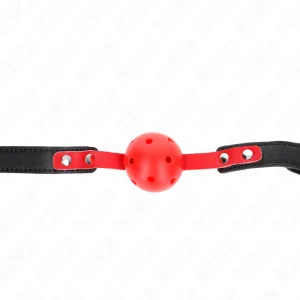 Roter Hohlkugel, 4 cm, Knebel, Schwarzer Gurt 60 X 2 cm, Verstellbar 37-52 cm von Kink Collar & Gag kaufen | Fesselliebe