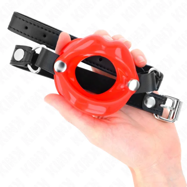 Lip 8 cm Knebel mit Rotem Kunstlederband 63 X 2 cm Verstellbar 39-58 cm von Kink Collar & Gag kaufen | Fesselliebe