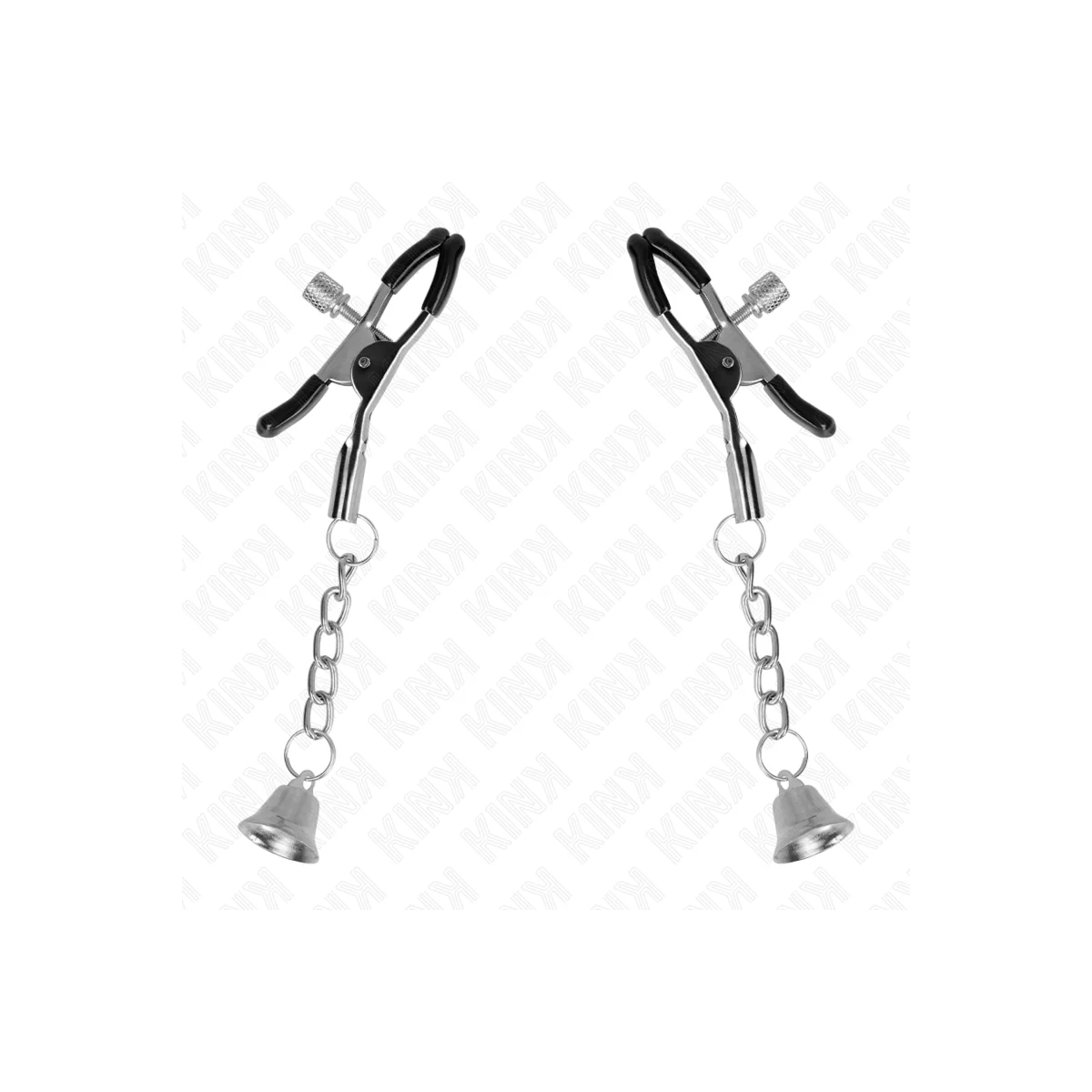 Silberne Nippelklemmen mit Glockenanhänger 6 cm von Kink Nipple Grip kaufen | Fesselliebe