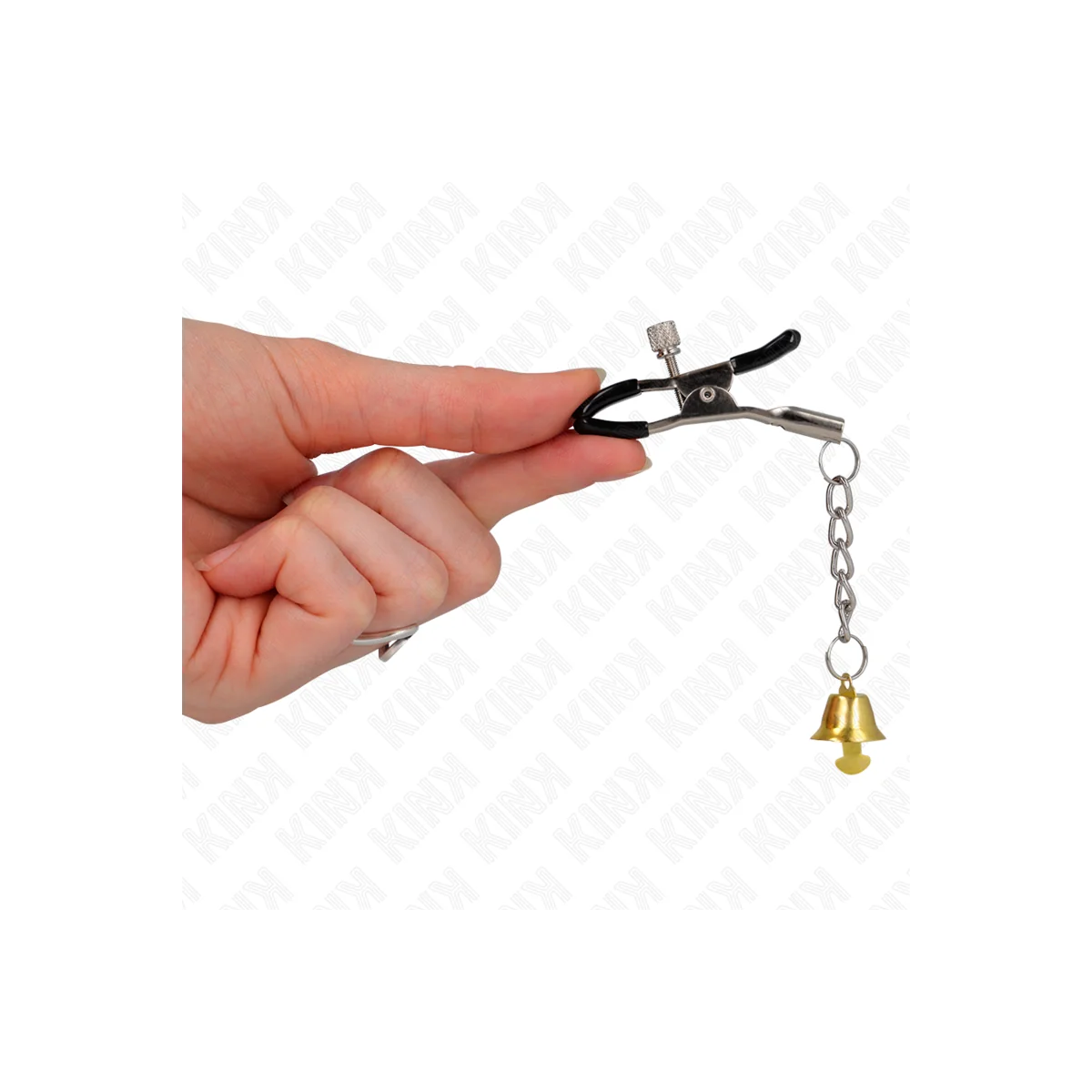 Goldene Nippelklemmen mit Glockenanhänger 6 cm von Kink Nipple Grip kaufen | Fesselliebe