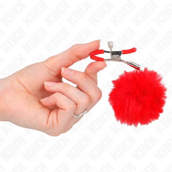 Kunstfellball-Nippelklammer Rot 6 cm von Kink Nipple Grip kaufen | Fesselliebe