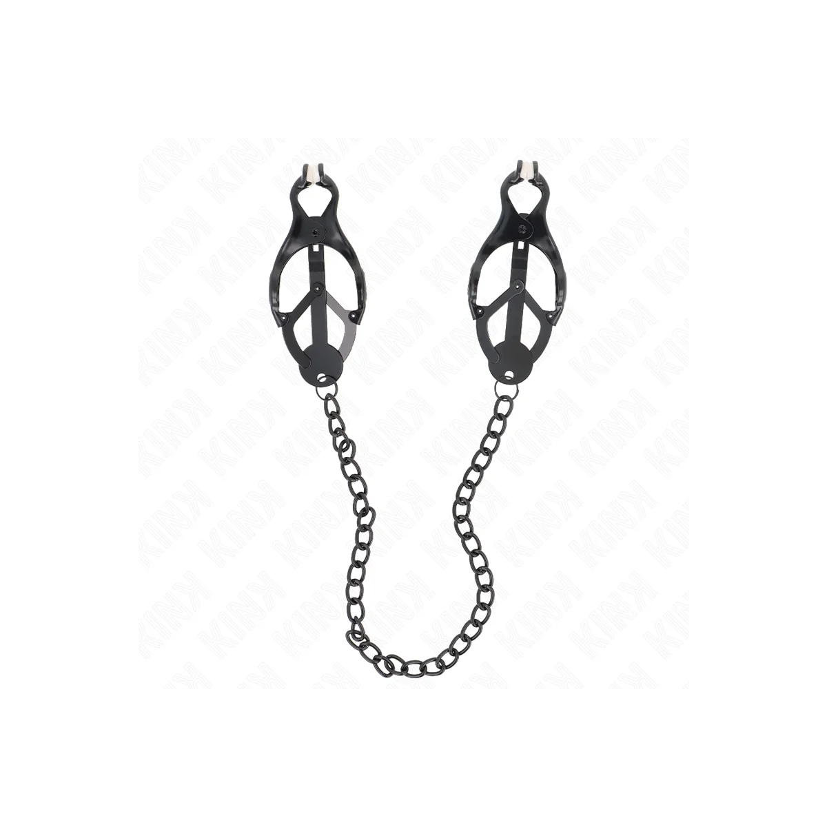 Japanische Kleeblatt-Nippelklammern mit Kette Schwarz 30 cm von Kink Nipple Grip kaufen | Fesselliebe