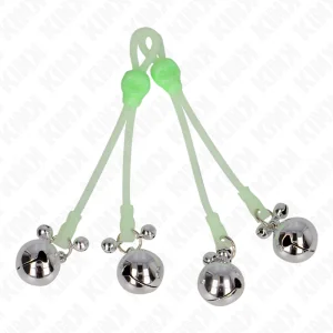 Leuchtende Totenkopf-Nippelklammern mit Ringglöckchen Verstellbar Grün/Silber von Kink Nipple Grip kaufen | Fesselliebe