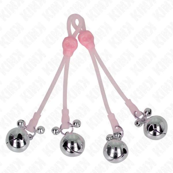 Leuchtende Totenkopf-Nippelklammern mit Ringglöckchen Verstellbar Rosa/Silber von Kink Nipple Grip kaufen | Fesselliebe