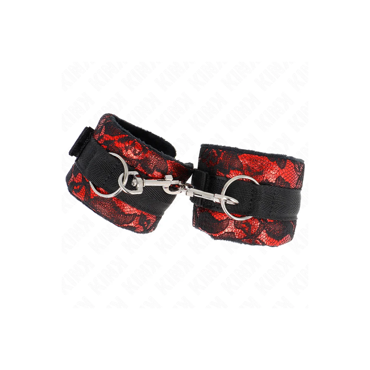 Kurze Handgelenksfesseln aus Samtspitze und Nylonfessel Rot/Schwarz 23 X 6,5 cm von Kink Wrist Restraint kaufen | Fesselliebe