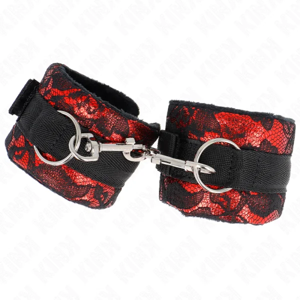 Kurze Handgelenksfesseln aus Samtspitze und Nylonfessel Rot/Schwarz 23 X 6,5 cm von Kink Wrist Restraint kaufen | Fesselliebe