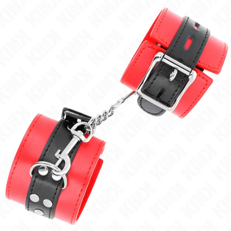 Handgelenkfesseln Rot mit Schwarzem Gürtel Verstellbar 17-28 cm X 6 cm von Kink Wrist Restraint kaufen | Fesselliebe 2