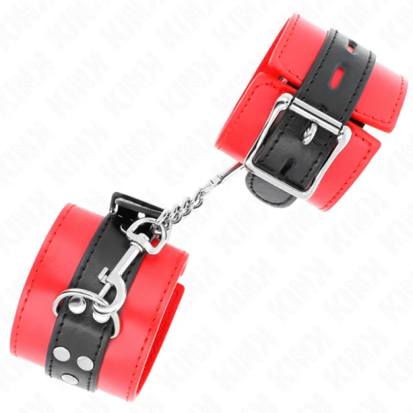 Handgelenkfesseln Rot mit Schwarzem Gürtel Verstellbar 17-28 cm X 6 cm von Kink Wrist Restraint kaufen | Fesselliebe