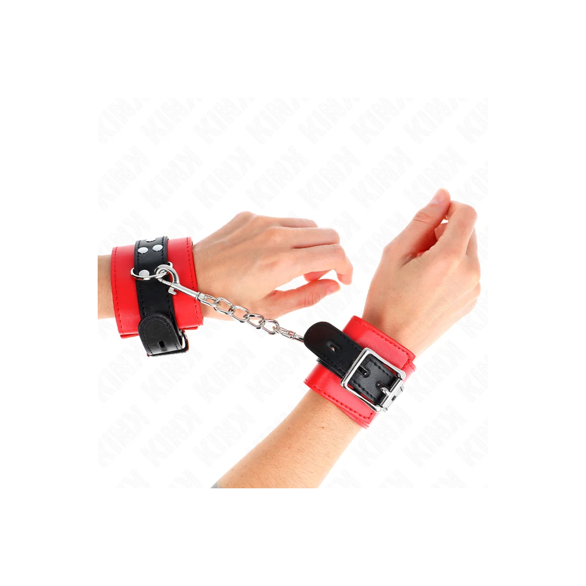 Handgelenkfesseln Rot mit Schwarzem Gürtel Verstellbar 17-28 cm X 6 cm von Kink Wrist Restraint kaufen | Fesselliebe