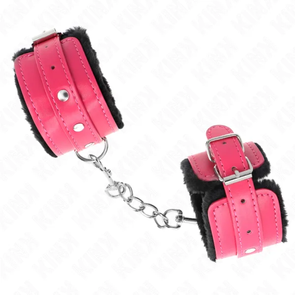 Premium Handgelenkfesseln Schwarz mit Himbeerrosen-Gürtel Verstellbar 17-29 cm X 6 cm von Kink Wrist Restraint kaufen | Fesselliebe