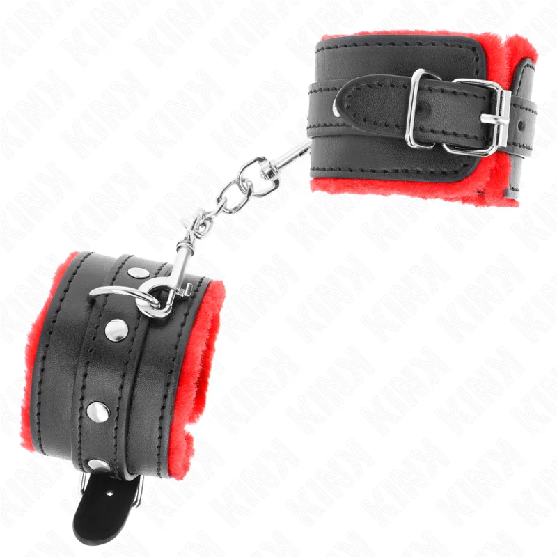 Premium Handgelenkfesseln Rot mit Schwarzem Gürtel Verstellbar 17-29 cm X 6 cm von Kink Wrist Restraint kaufen | Fesselliebe 2
