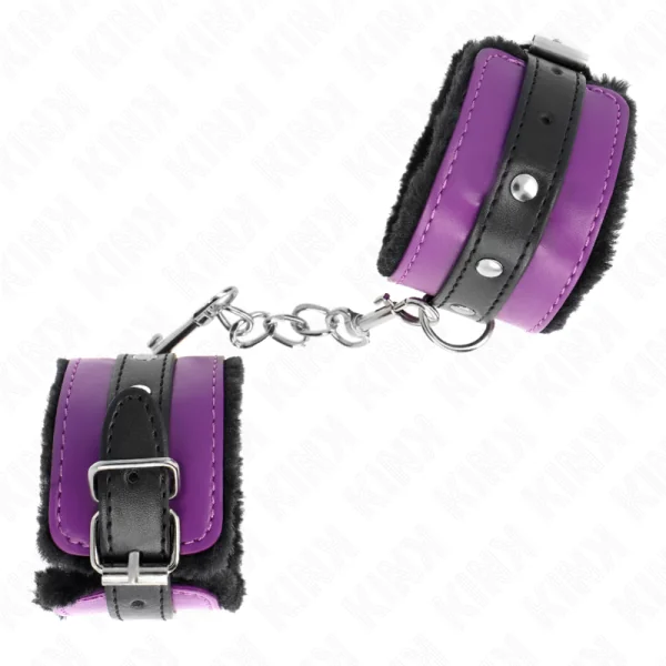 Premium Handgelenkfesseln Schwarz mit Lila / Schwarzer Gürtel Verstellbar 17-29 cm X 6 cm von Kink Wrist Restraint kaufen | Fesselliebe