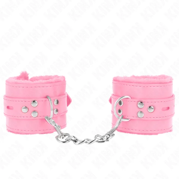 Handgelenkfesseln mit Quadratischen Löchern, Rosa und Rosa Gürtel, Verstellbar 17-29 cm X 6 cm von Kink Wrist Restraint kaufen | Fesselliebe