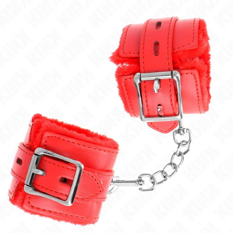 Handgelenkfesseln mit Quadratischen Löchern, Rot und Roter Gürtel, Verstellbar 17-29 cm X 6 cm von Kink Wrist Restraint kaufen | Fesselliebe 2