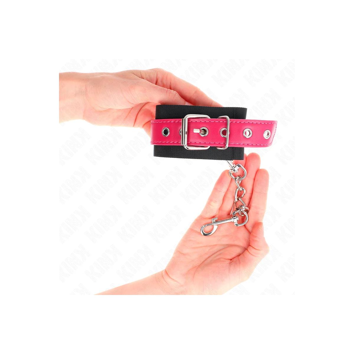 Nylon Handgelenkfesseln Schwarz mit Kunstledergürtel Himbeerrosa Verstellbar 19-29 cm X 5,1 cm von Kink Wrist Restraint kaufen | Fesselliebe