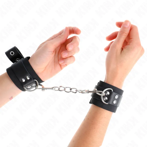 Nylon Handgelenkfesseln Schwarz mit Ledergurte Schwarz Verstellbar 19-29 cm X 5,1 cm von Kink Wrist Restraint kaufen | Fesselliebe