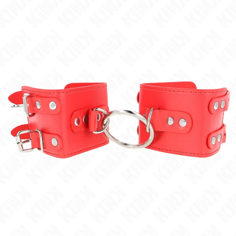 Handgelenkfesseln mit Ring und Nieten Verstellbar Rot 17-22 cm X 6,5 cm von Kink Wrist Restraint kaufen | Fesselliebe