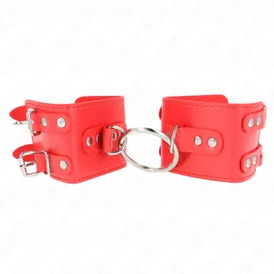 Handgelenkfesseln mit Ring und Nieten Verstellbar Rot 17-22 cm X 6,5 cm von Kink Wrist Restraint kaufen | Fesselliebe