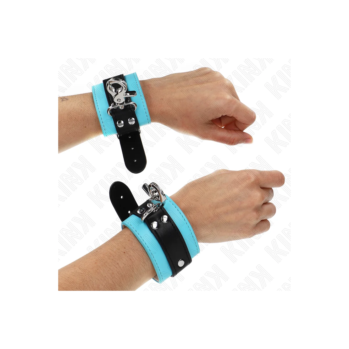 Premium Abschließbare Handgelenkfesseln Schwarz/Blau Verstellbar 21-28 cm X 5,5 cm von Kink Wrist Restraint kaufen | Fesselliebe