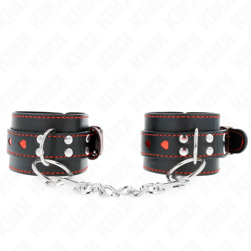 Schwarze Handgelenkfesseln mit Roter Herzeinlage, Verstellbar 21-28 cm X 5,5 cm von Kink Wrist Restraint kaufen | Fesselliebe
