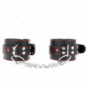 Schwarze Handgelenkfesseln mit Roter Herzeinlage, Verstellbar 21-28 cm X 5,5 cm von Kink Wrist Restraint kaufen | Fesselliebe