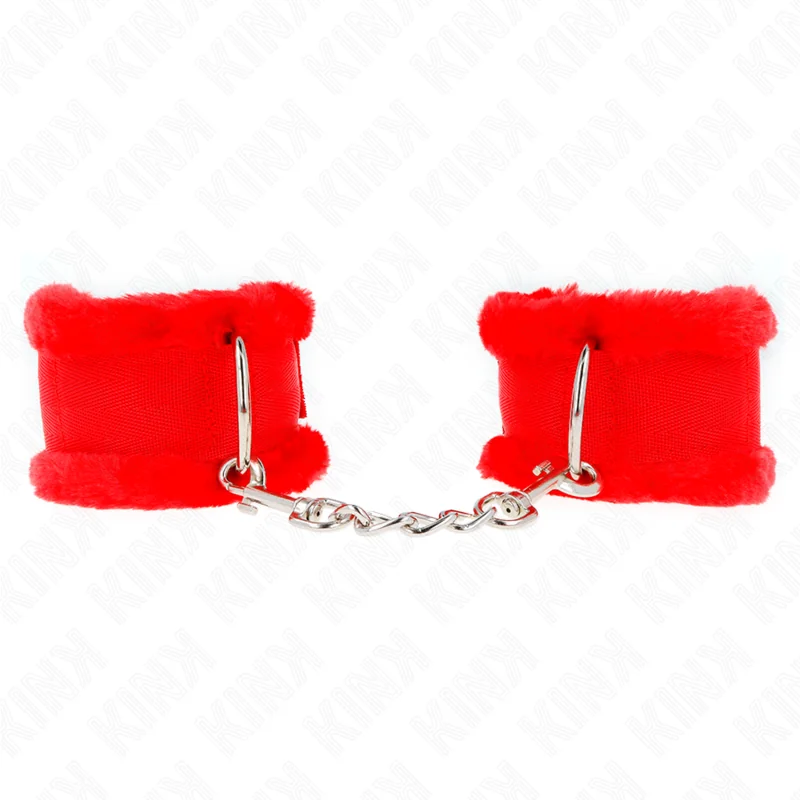 Pelzgefütterte Handgelenkfesseln Rot Verstellbar 17-31 cm X 7 cm von Kink Wrist Restraint kaufen | Fesselliebe