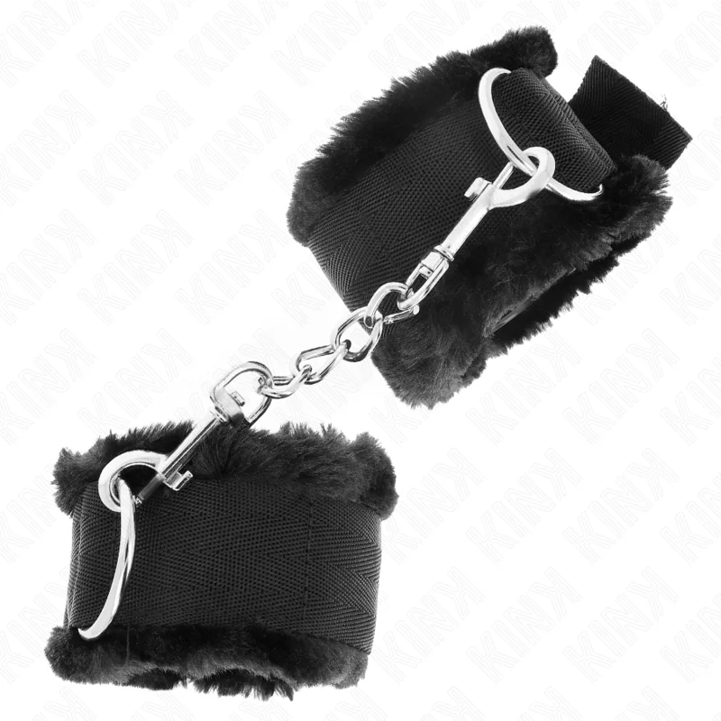 Pelzgefütterte Handgelenkfesseln Schwarz Verstellbar 17-31 cm X 7 cm von Kink Wrist Restraint kaufen | Fesselliebe 2