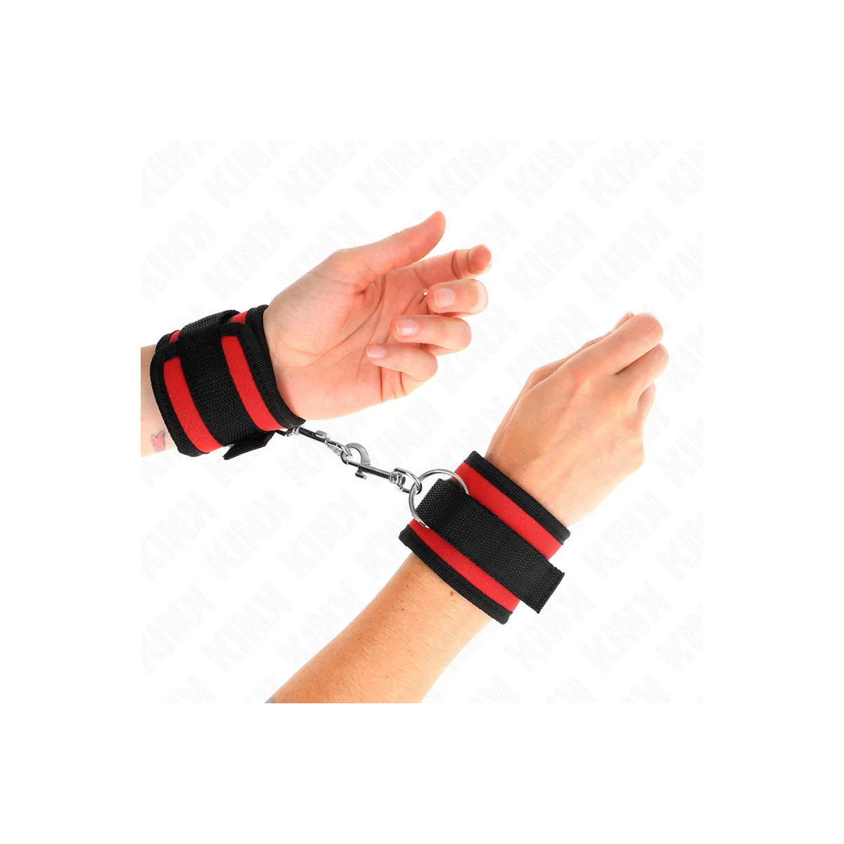Nylon Bind-Handhandfesseln mit Klettverschluss Rot-Schwarz Modell 2 Verstellbar 18-35 cm X 6 cm von Kink Wrist Restraint kaufen | Fesselliebe