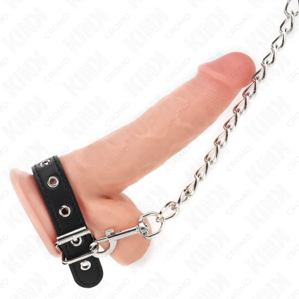 PENISRING AUS LEDER MIT RIEMEN 21,5 X 2 CM UND METALLKETTE 60 CM VON KINK RING POWER