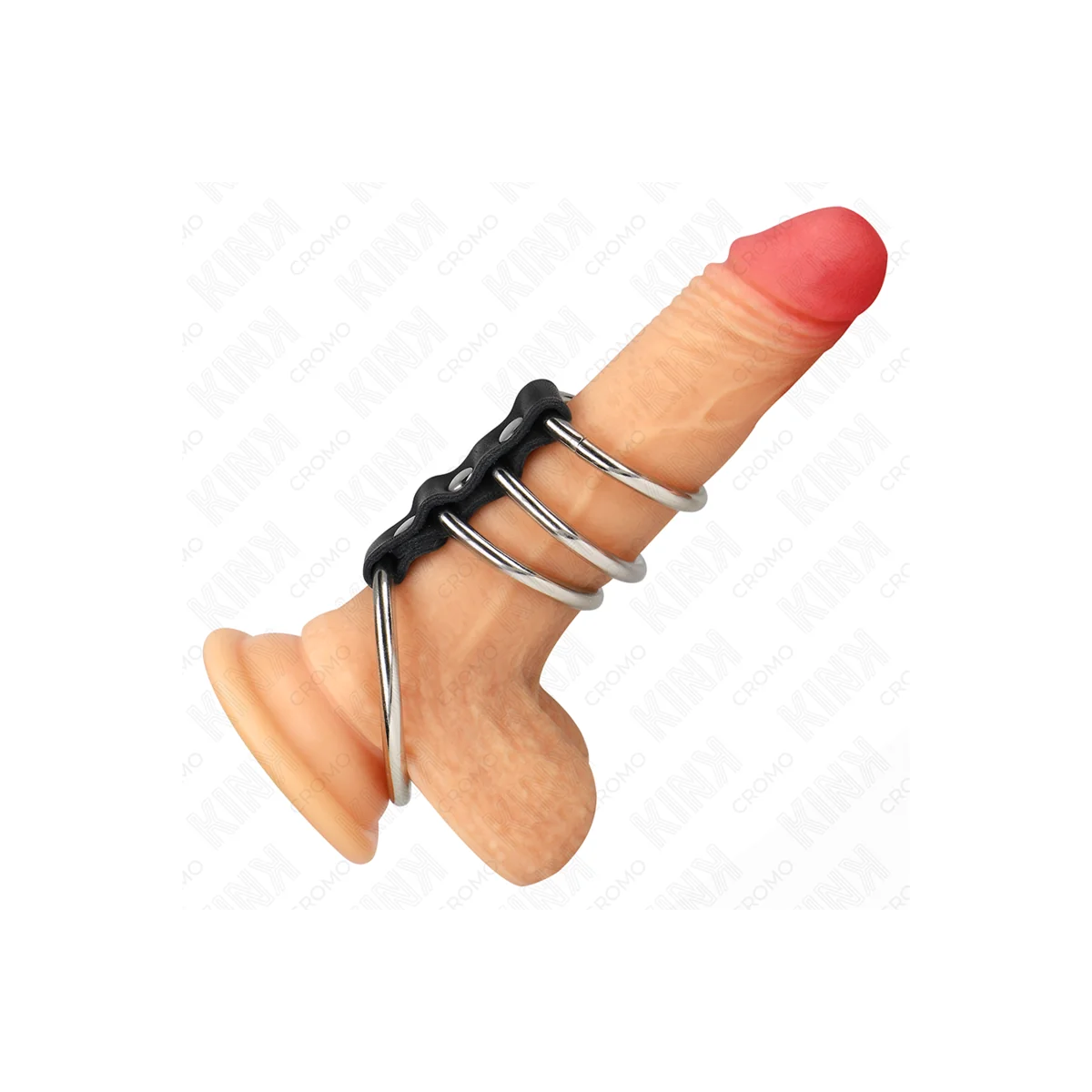 4 METALL PENISRINGE 3,7 CM BIS 5 CM DURCH LEDER VERBUNDEN VON KINK RING POWER