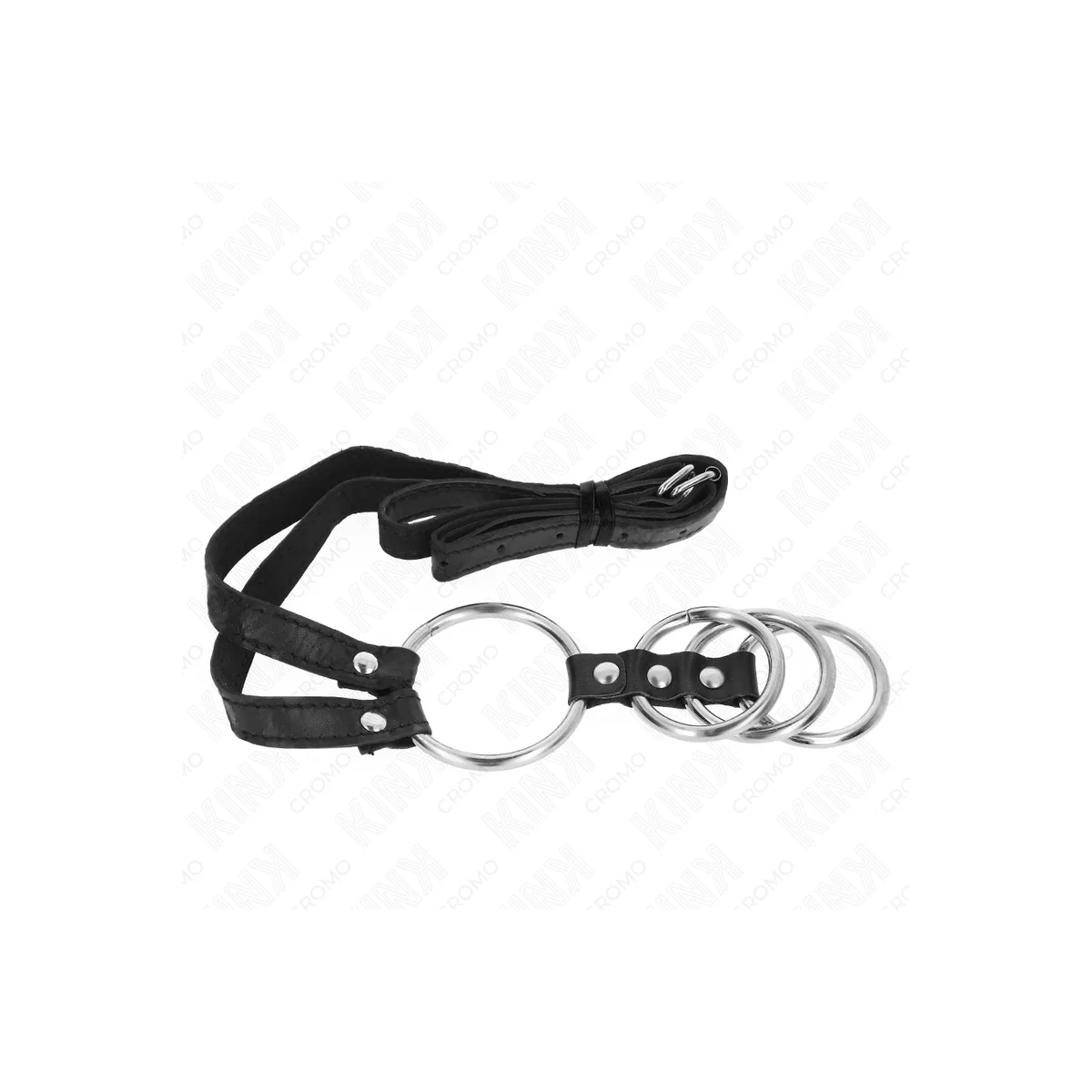 4 VERBUNDENE PENISRINGE AUS METALL 3,8 CM BIS 5 CM MIT LEDERGURTE 112 CM VON KINK RING POWER
