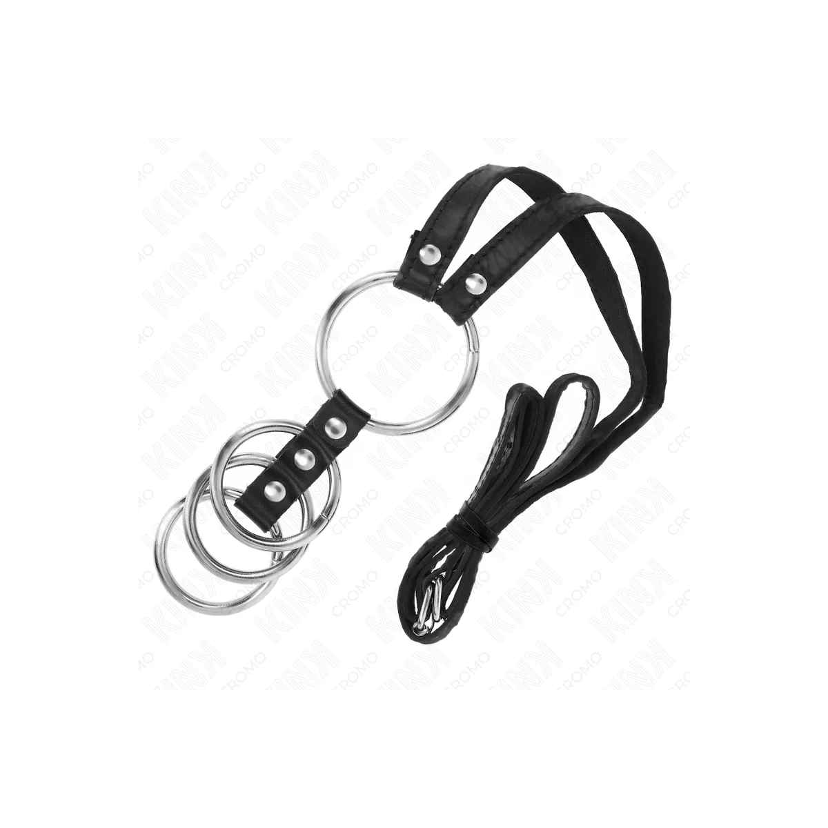 4 VERBUNDENE PENISRINGE AUS METALL 3,8 CM BIS 5 CM MIT LEDERGURTE 112 CM VON KINK RING POWER