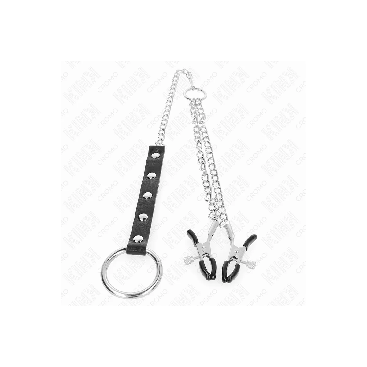 Metall-Penisring mit Kette und Verstellbaren Brustklammern von Kink Ring Power kaufen | Fesselliebe