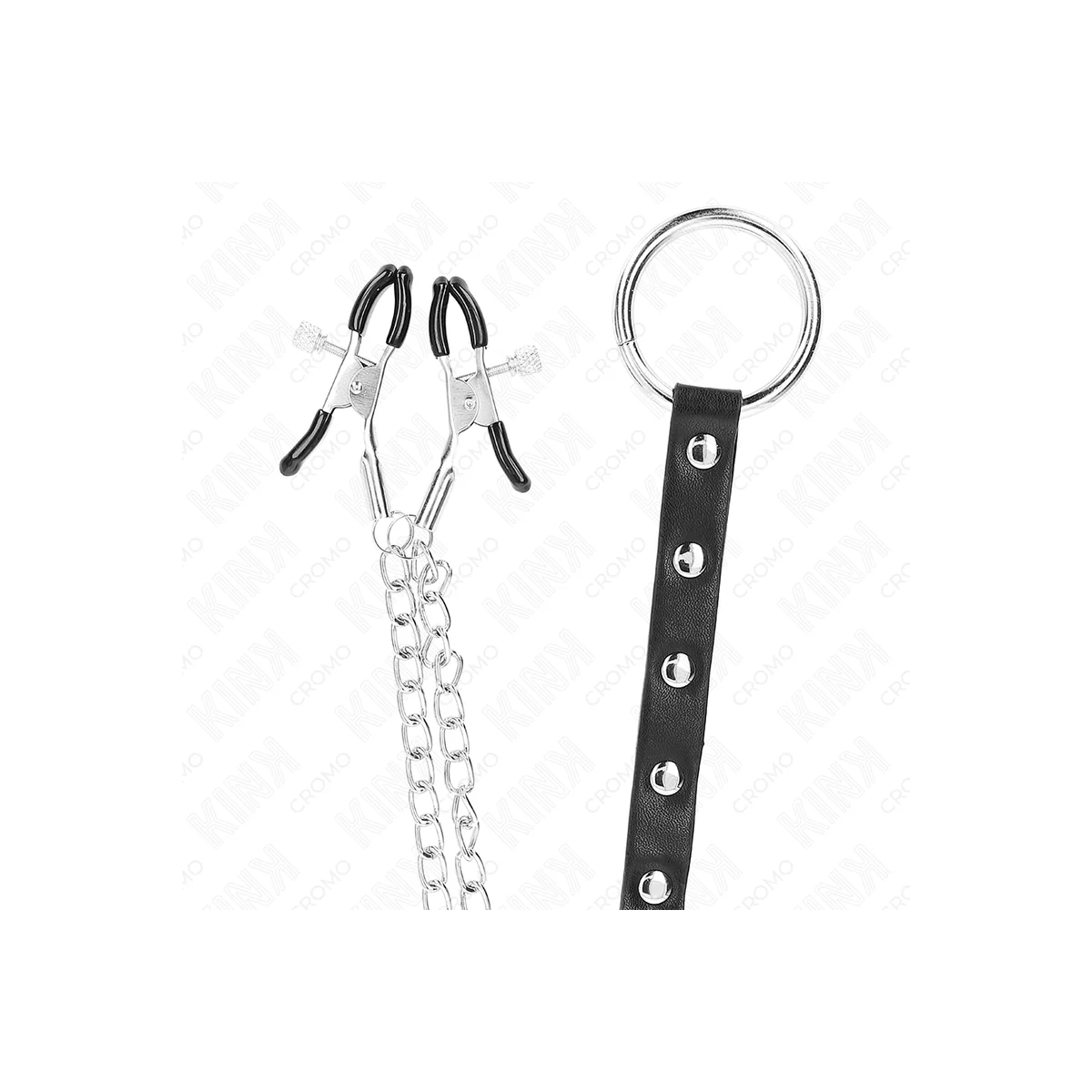 Metall-Penisring mit Kette und Verstellbaren Brustklammern von Kink Ring Power kaufen | Fesselliebe